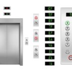 Realistic vector elevator door and buttons, panel
